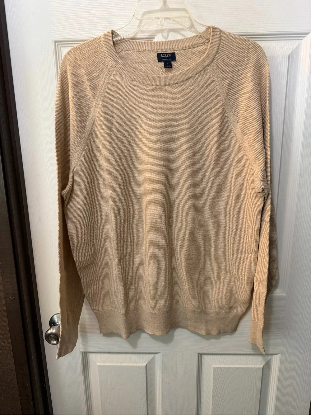 NWT J. Crew Men’s Crewneck Beige Cotton Subtle Waffle Knit Sweater Sz L